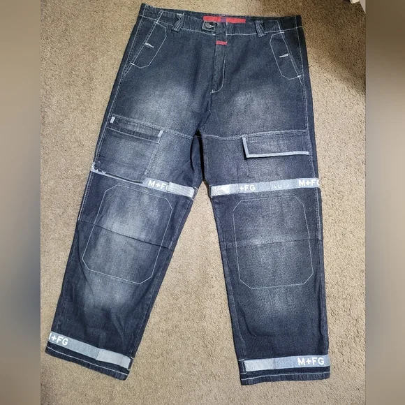 VTG MARITHE FRANCOIS GIRBAUD SHUTTLE TAPE BLACK BAGGY DENIM JEANS MEN'S 42